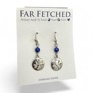 Far Fetched Cutout Butterfly Dangle Earrings Lapis Bead 925 Sterling Silver